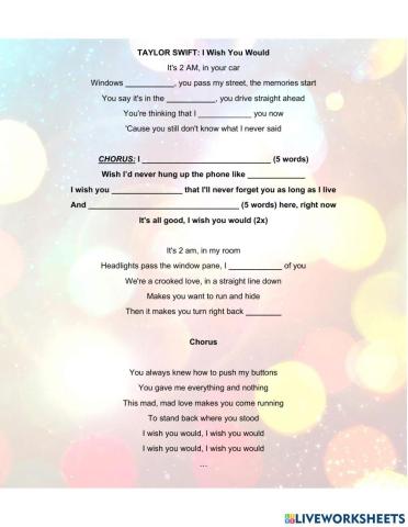 Structures after wish - I Wish You Would (Taylor Swift)