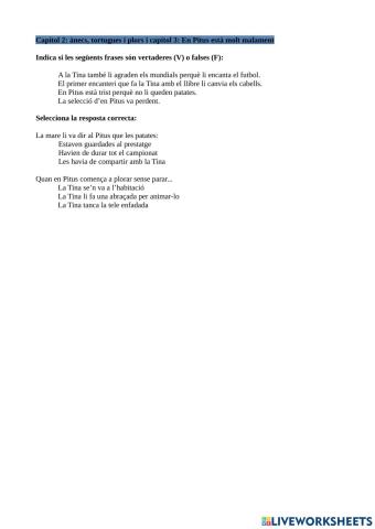 Comprensió Tina Superbruixa i en Pitus: El partit de futbol embruixat Cap.2 i 3