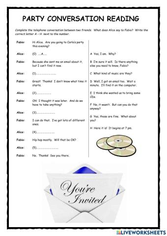 Party Invitation Conversation Exercise KET