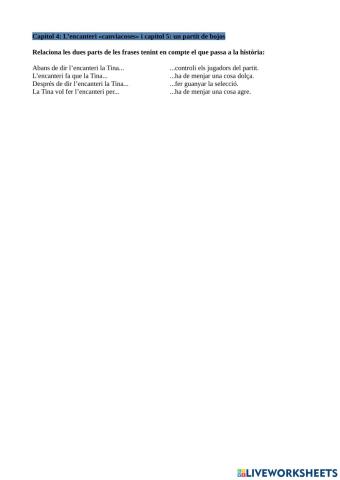 Comprensió Tina Superbruixa i en Pitus: El partit de futbol embruixat Cap.4 i 5