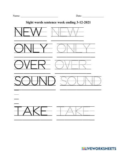 Sight words sentence week ending 3-12-2021