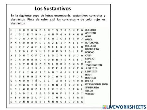 Sopa de letras sustantivo