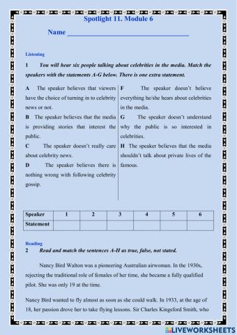 Spotlight 11, module 6. Test