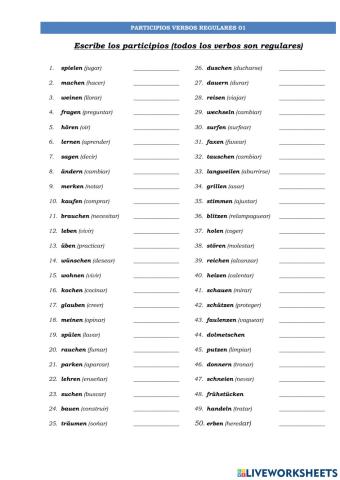 Participios de verbos regulares