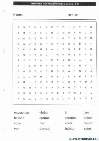Sopa de letras verbos pasado verbos irregulares