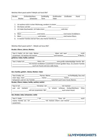 Familie - Lückentexte