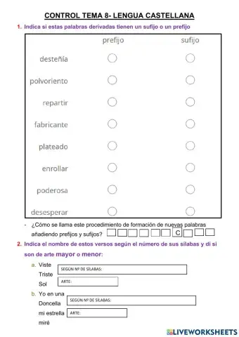 Control lengua castellana tema 8