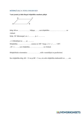 Rööpküliku omadused