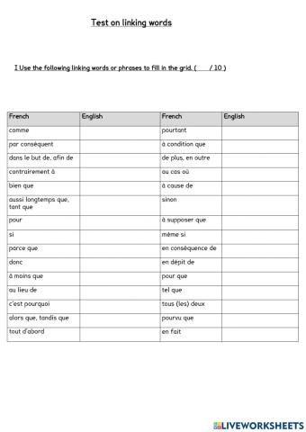 Linking words test