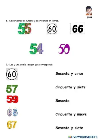 Escritura de números del 50-60