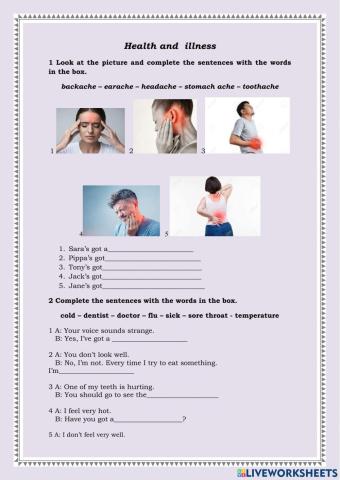 Health and illnesses