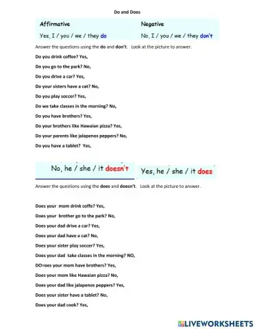 Present simple speaking do and does