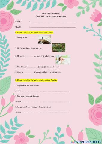 Parts of house (make sentence)