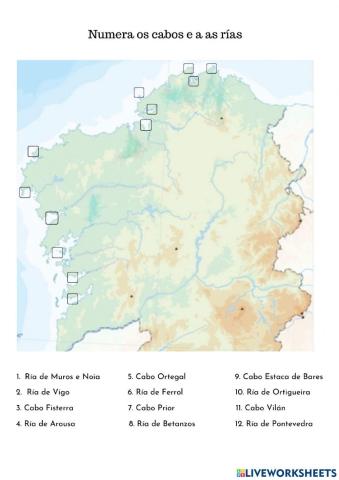 Mapa rías e cabos de Galicia
