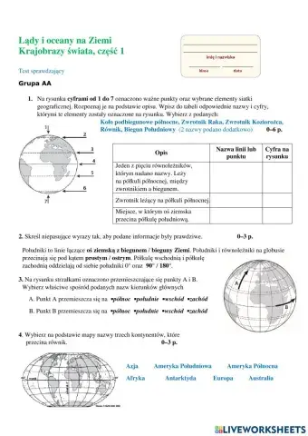 Lądy i oceany na kuli ziemskiej