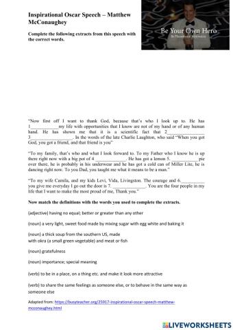 Fill in the blanks - Oscar Speech