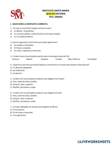 Quiz Virreinato Nueva España