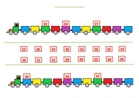 COMPLETA ESTAS RECTAS NUMÉRICAS-DEL 20 AL 40
