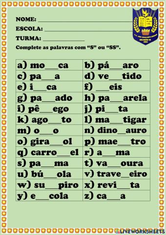 PALAVRAS COM -S- e -SS-