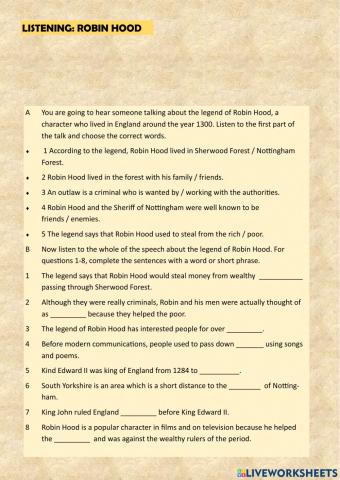 Unit 2: listening Robin Hood