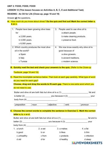UNIT 1: FOOD,FOOD,FOOD! Lesson 12Reading Part 2