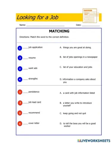 Looking For a Job-Definitions