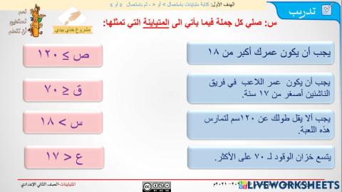 نشاط  في درس المتباينات