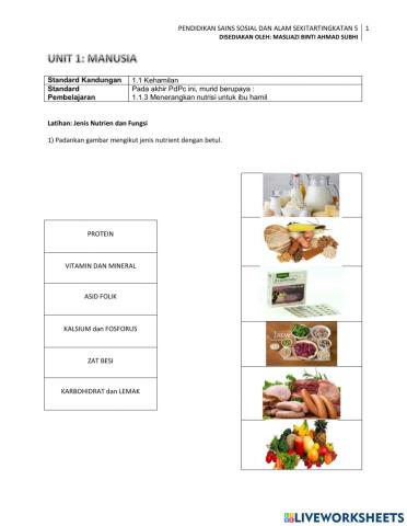 Latihan jenis nutrien dan fungsi