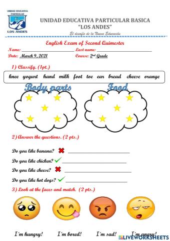 English exam 2nd grade 2 term