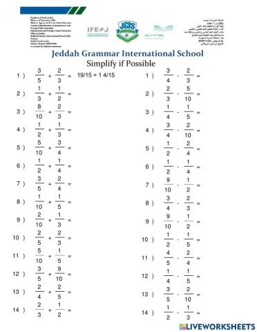 Fractions Addition and Subtraction