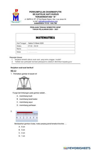 Pts genap matematika kelas 4
