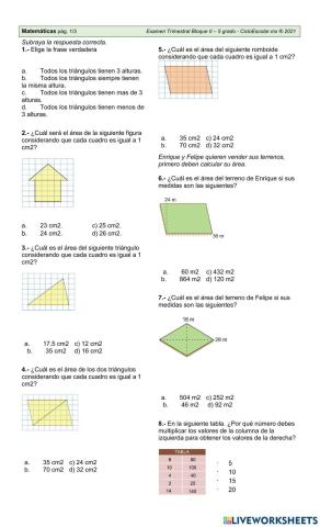 Examen de matemáticas segundo trimestre