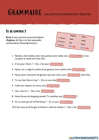 Les pronoms personnels disjoints (F8)