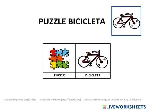 Material Teacch puzzle (2 piezas) los medios de transporte (bici)