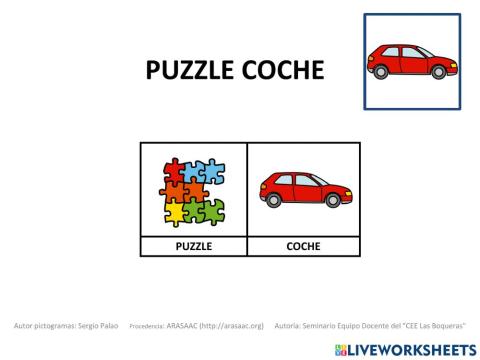Material Teacch puzzle (2 piezas) los medios de transporte (coche)