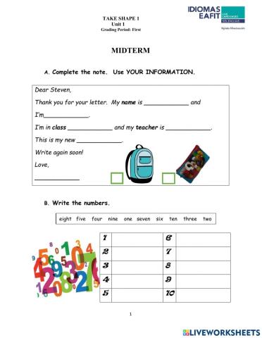 Take shape 1 unit 1 writing