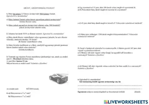 Egyenes és fordított arányosság. Felelet