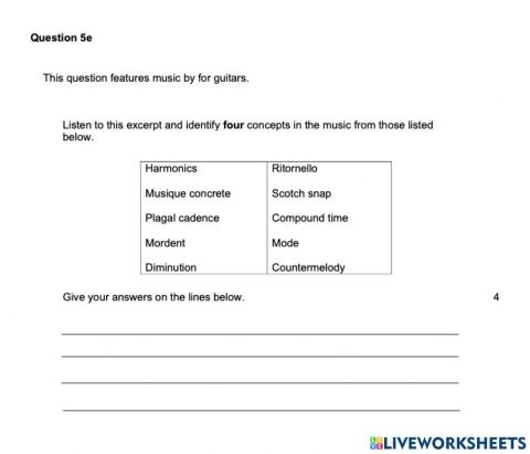 Higher Music Practise Question 5E