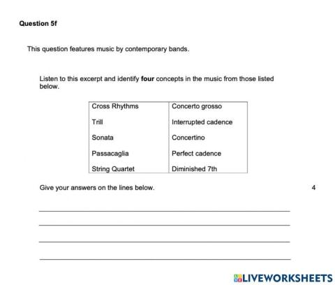 Higher Music Practise Question 5F