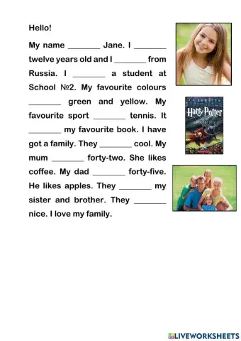 Text about Jane (am-is-are)