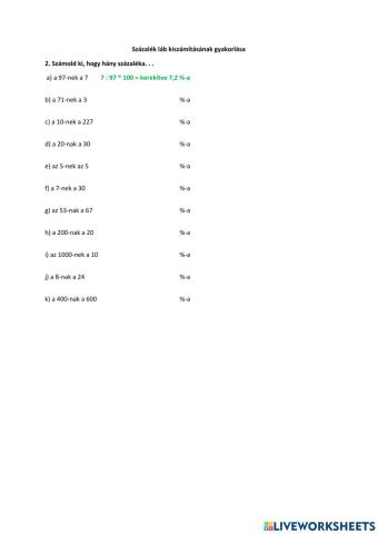 Százalék láb kiszámítása