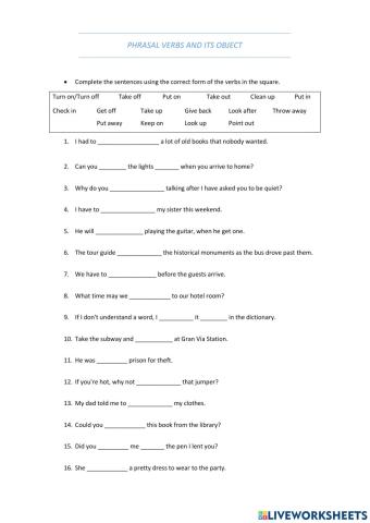 Phrasal verbs and its object