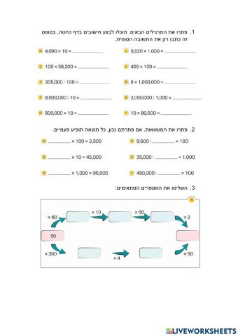 תרגול כפל וחילוק בעשרות ובמאות שלמות
