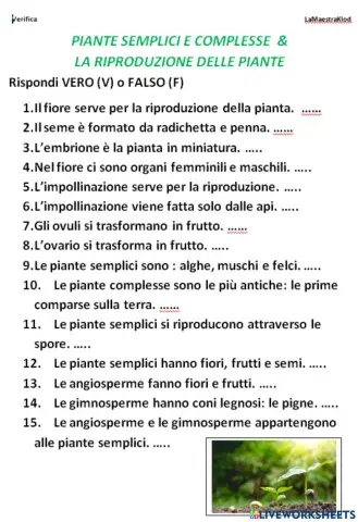 Piante semplici e complesse e riproduzione