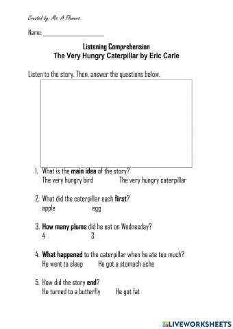 Listening Comprehension: The Very Hungry Caterpillar