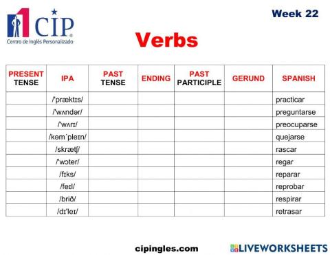Verbs and At the Beach Week 22