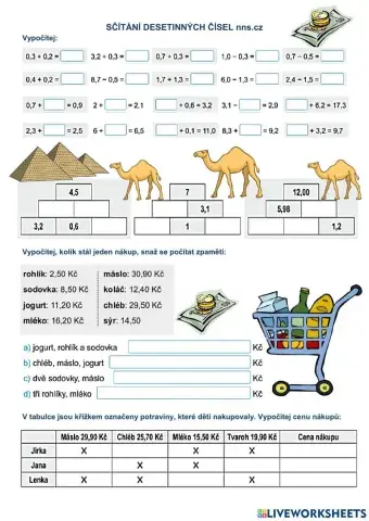 Sčítání desetinných čísel