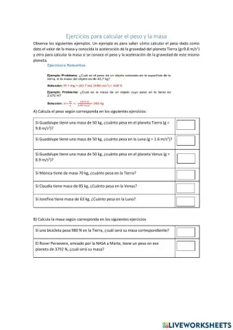 Ejercicios para calcular peso y masa