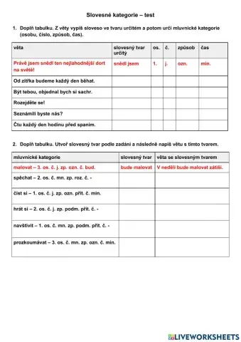 Slovesné kategorie – test