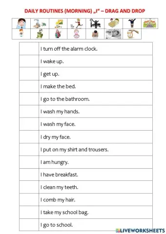 Daily routines (MORNING) „I“ – DRAG AND DROP